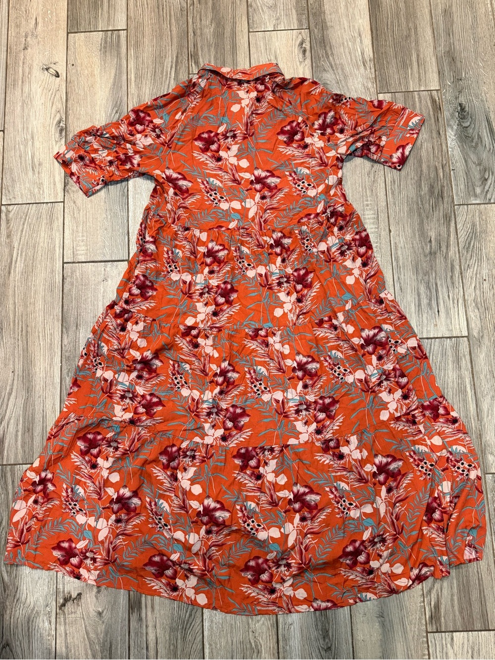NATURAL LIFE Orange Floral Tiered Midi Dress - Picture 5 of 5
